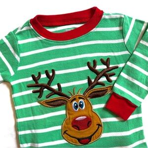 KikizYe Christmas Reindeer Pajamas Green White Stripe Sz 18-24M
